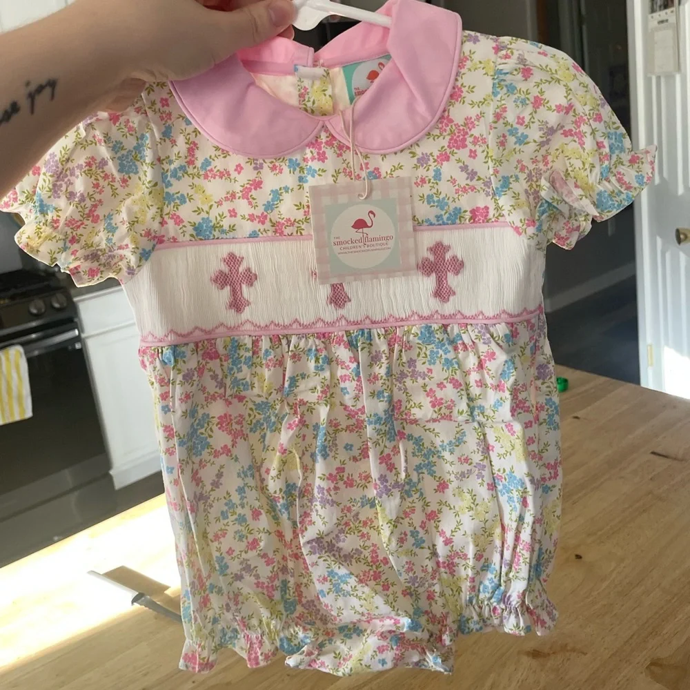 SMOCKED FLAMINGO NWT CROSS ONE PIECE - Picture 1 of 2